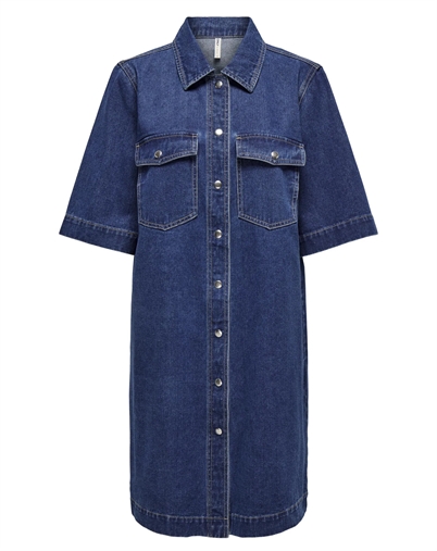 Only - Onlbelle Button Kjole - Dark Blue Denim